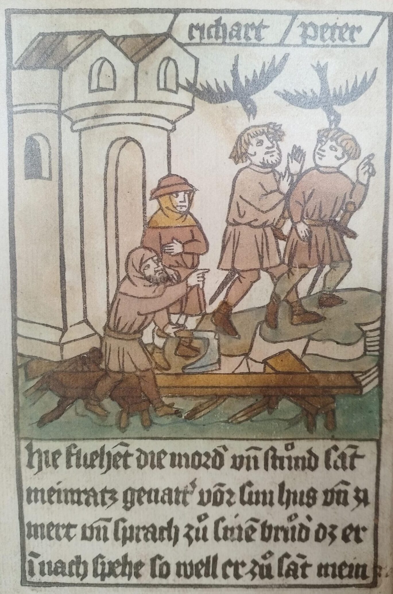 Die zwei Raben Meinrads verfolgen die Räuber bis nach Zürich, wo sie erkannt werden.