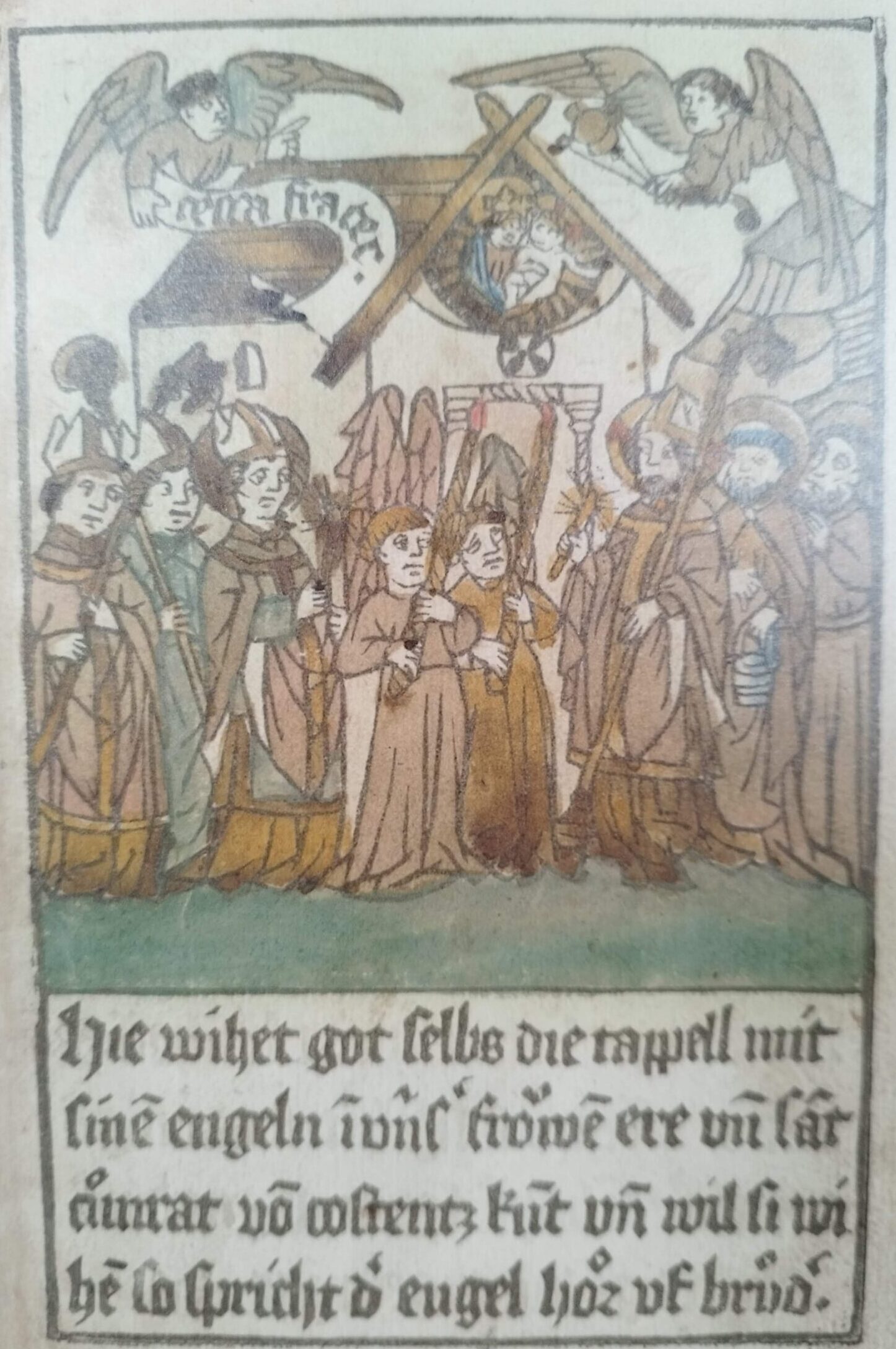 Christus selber weiht, begleitet von einem Engelchor, in der Nacht die neu erbaute Kapelle, bevor am nächsten Morgen die Weihe durch den anwesenden Bischof Konrad von Konstanz vollzogen werden kann (Engelweihe).