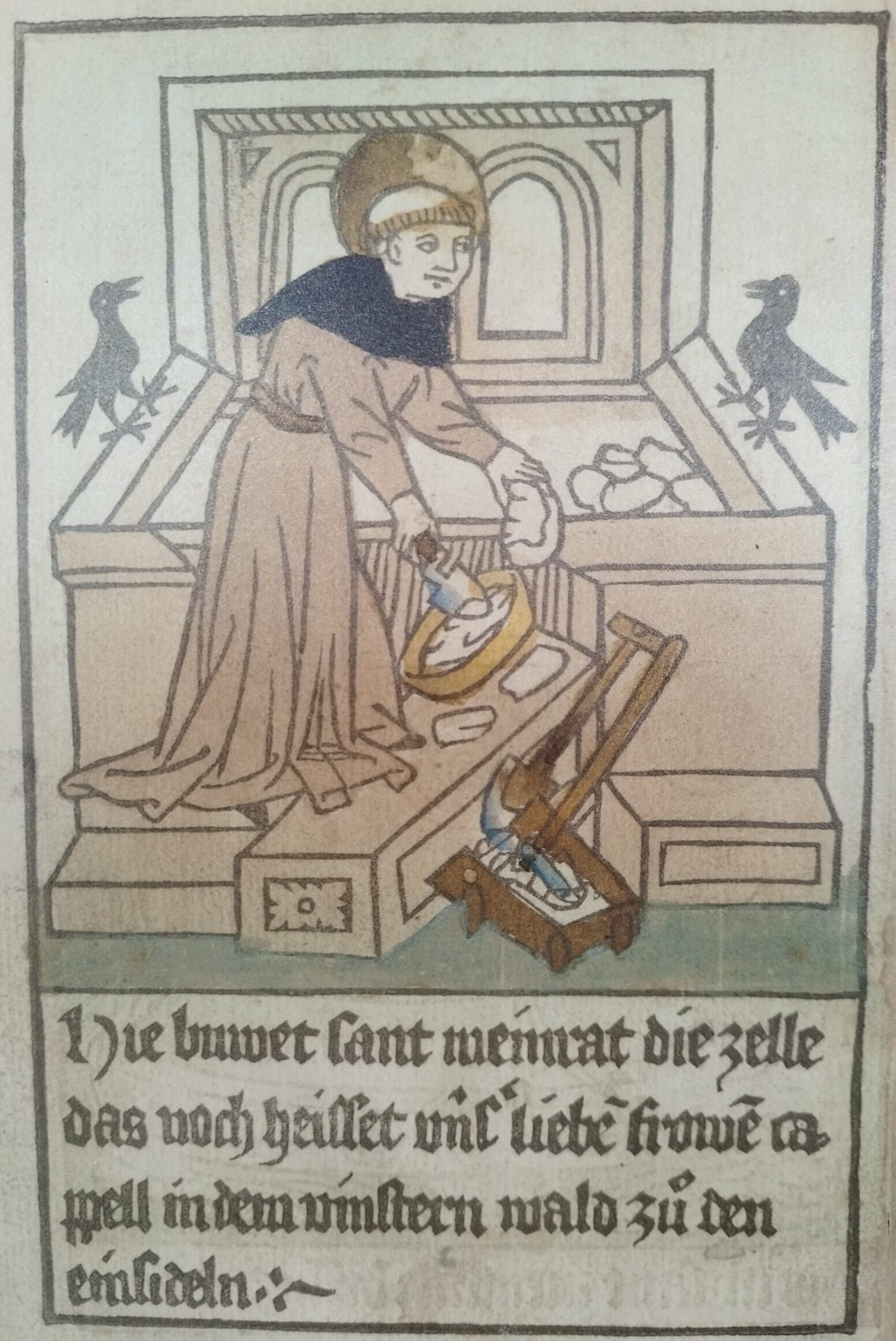 Meinrad baut eine Kapelle zu Ehren unserer Lieben Frau im Finsteren Wald.
