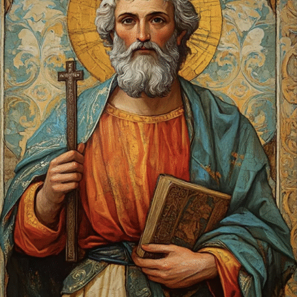 Heiliger Apostel Thomas Religiöse Ikonenmalerei mit Heiligenschein und Kreuz, Buch , Heiliger Apostel Thomas