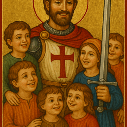 Ritter mit Kindern und Schwert