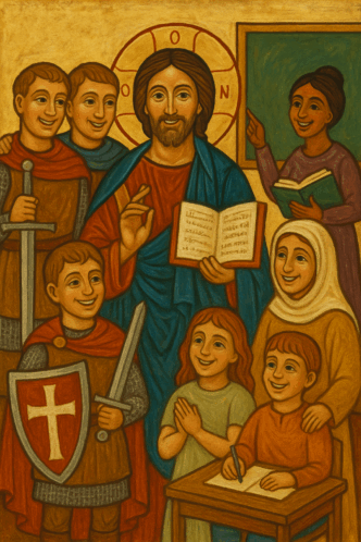 Christus mit Kindern und Rittern