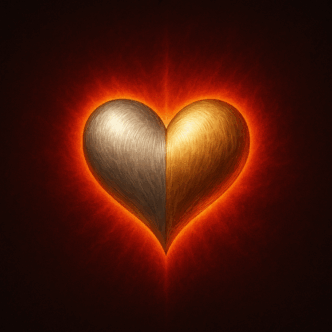 Glühendes Herz mit Gold- und Silberhälften