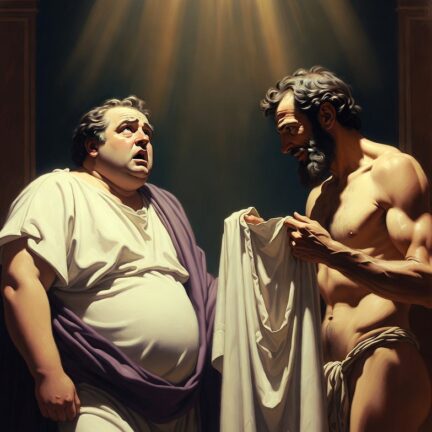 Zwei M&auml;nner im antiken Gewand, Lichtstrahl