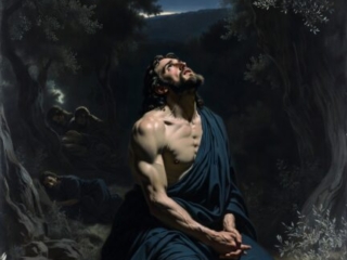 Ostern - Garten Gethsemane Mann betet in einem dunklen Wald